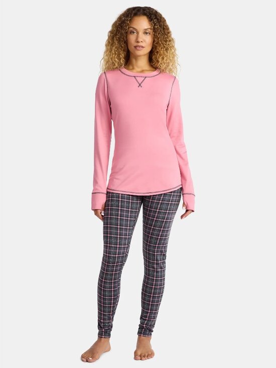 Cuddl Duds Pants - ClimateRight by Cuddl Duds 2-Piece Base Layer Set Small Grey Tartan